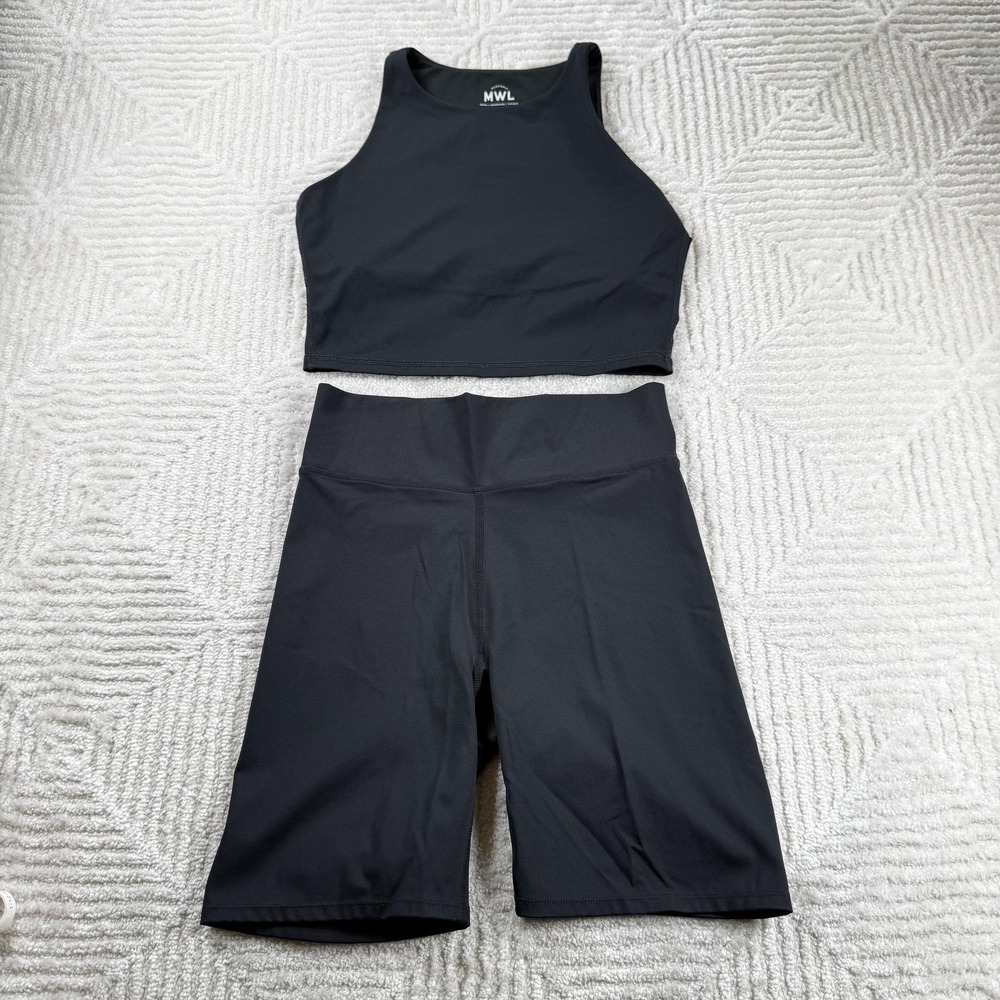 Madewell MWL Set Womens M Black Sports Bra Bike Shorts 2 Piece Yoga Workout
